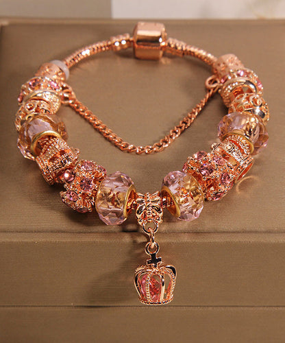Rose Gold Sterling Silver Crystal Crown Tassel Charm Bracelet