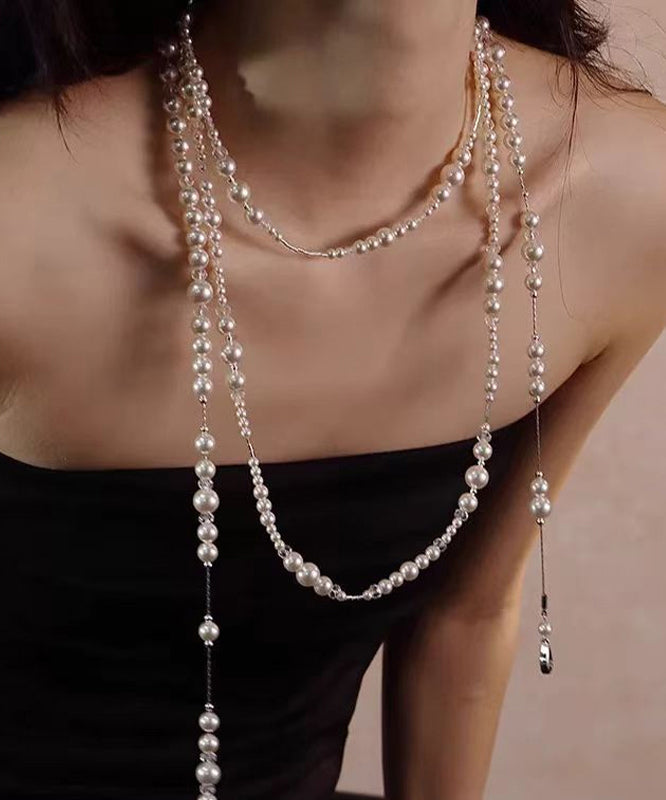 White Alloy Pearl Crystal Gratuated Bead Necklace Yr003