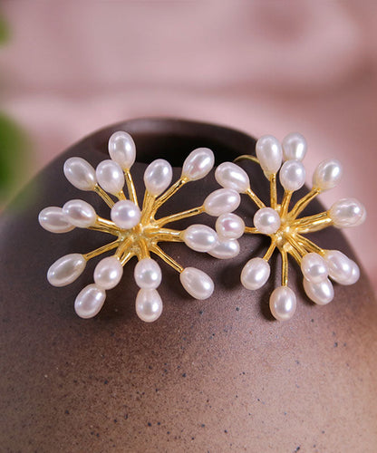 White Sterling Silver Inlaid Pearl Stud Earrings