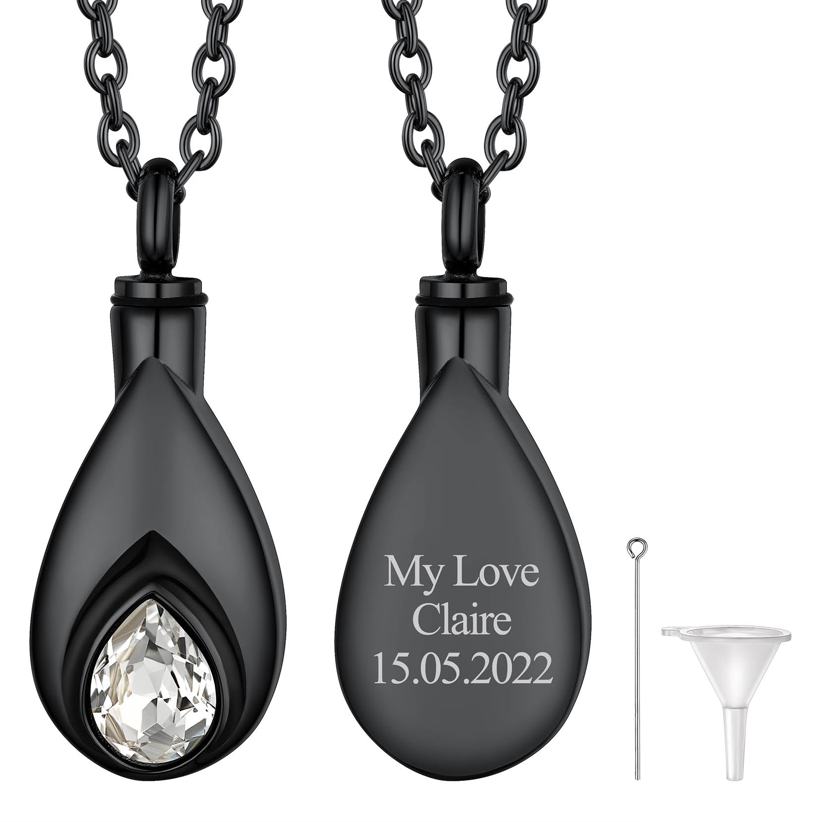 Custom Cremation Tear Drop Birthstone Urn Ashes Necklace for