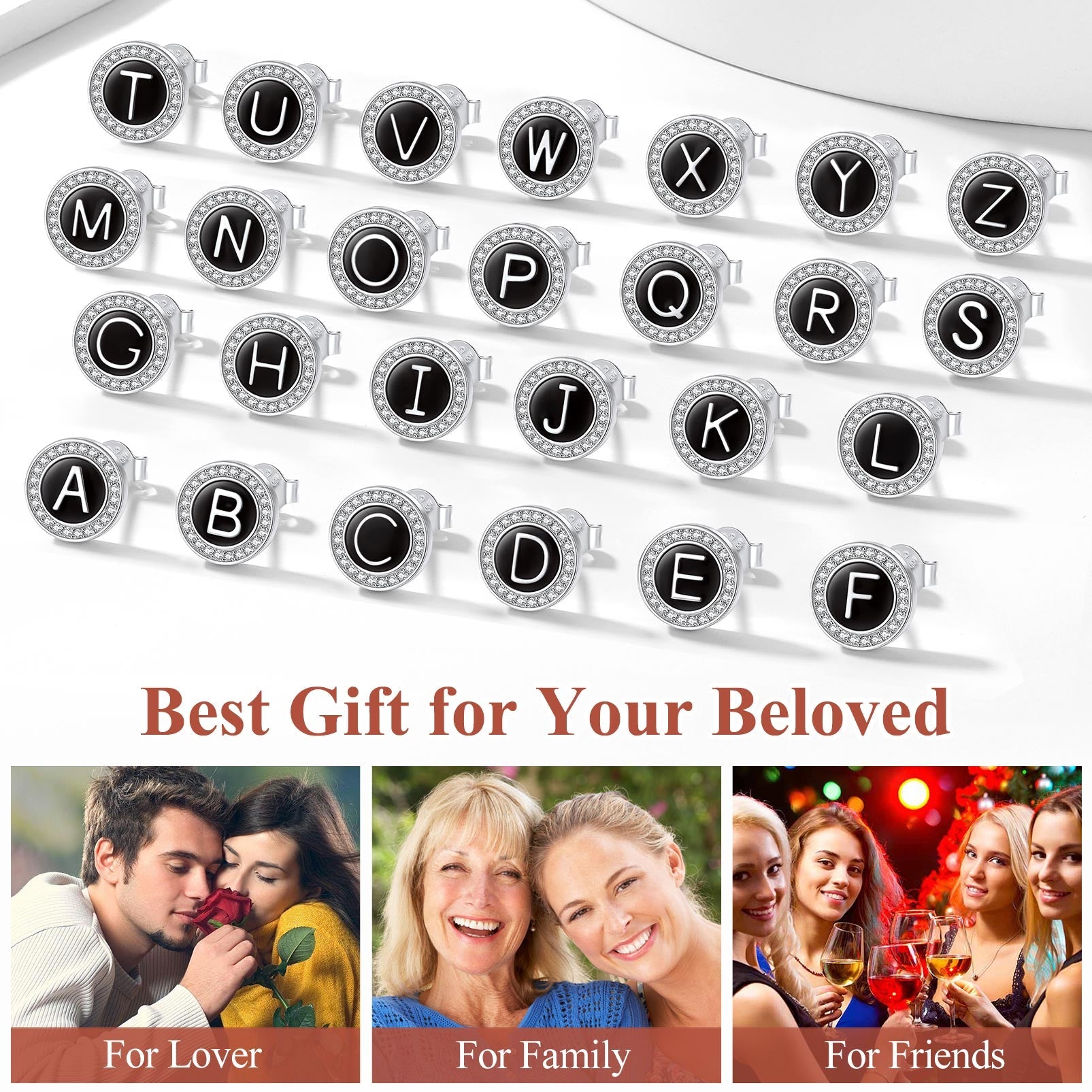 Personalized Black Initial Letter Stud Earrings for