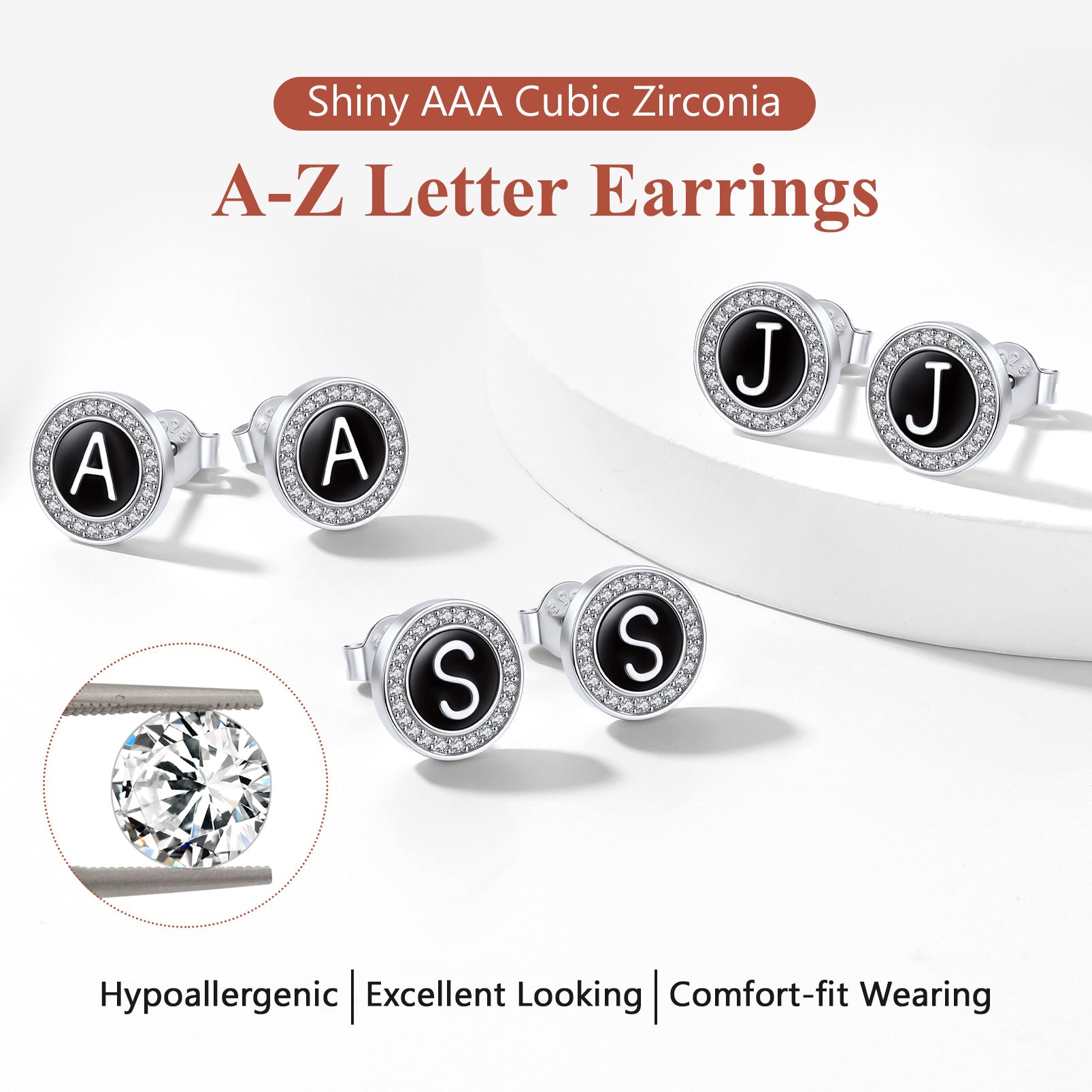 Personalized Black Initial Letter Stud Earrings for