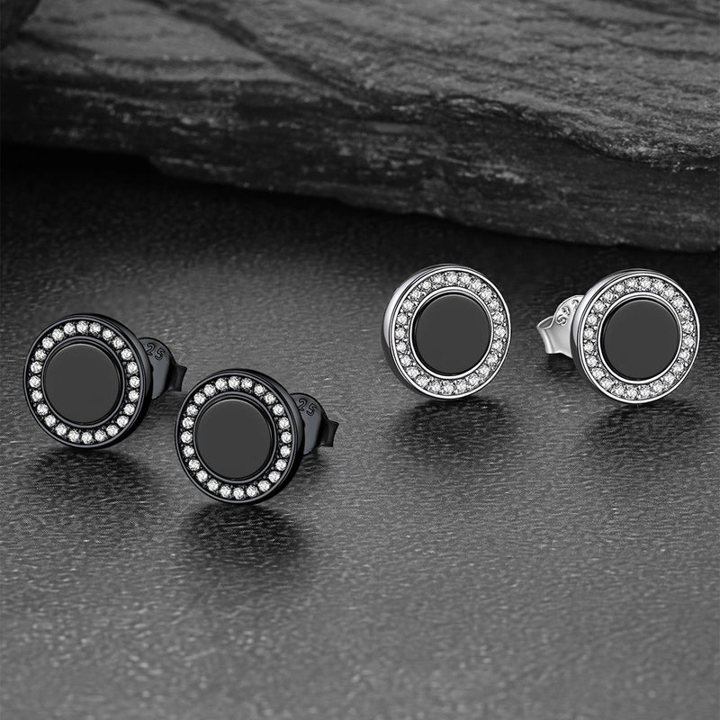 Black Onyx Diamond Stud Earrings for Sterling Silver