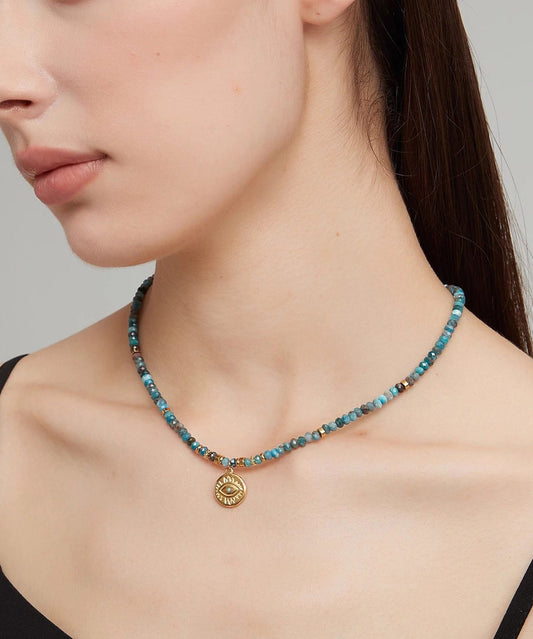 Blue Stainless Steel Amazonite Beading Pendant Necklace