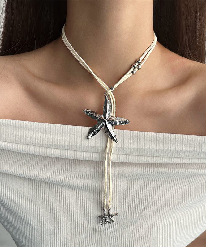 Light Yellow Alloy Leather Starfish Pendant Necklace