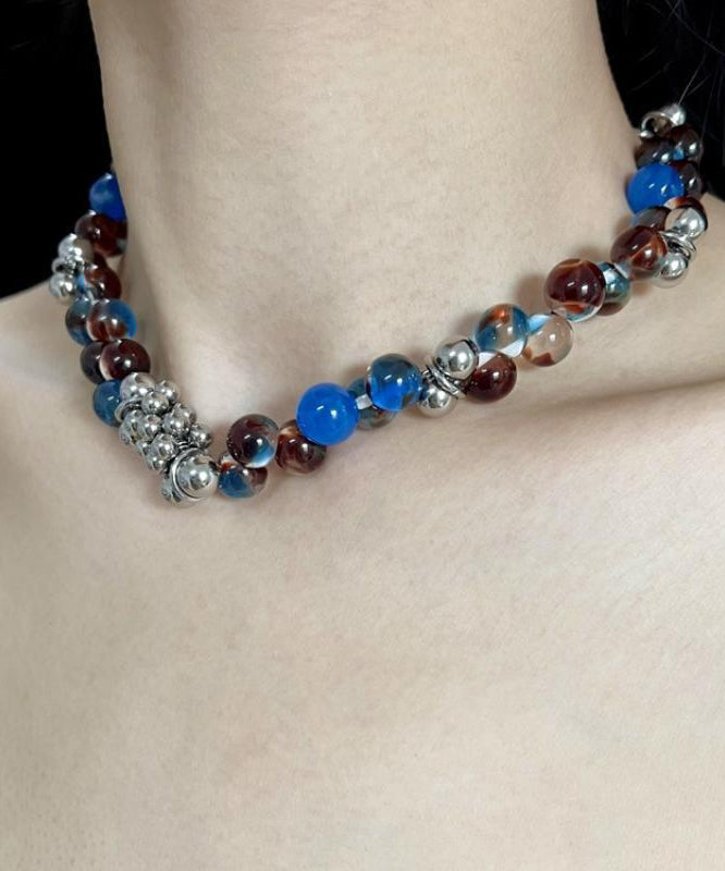Multicolor Stainless Steel Acrylic Beading Gratuated Bead Necklace Wi010