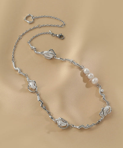 Stering Silver Alloy Pearl Necklace