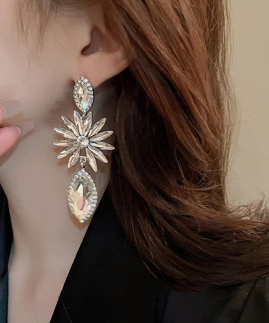 White Alloy Zircon Water Droplet Drop Earrings