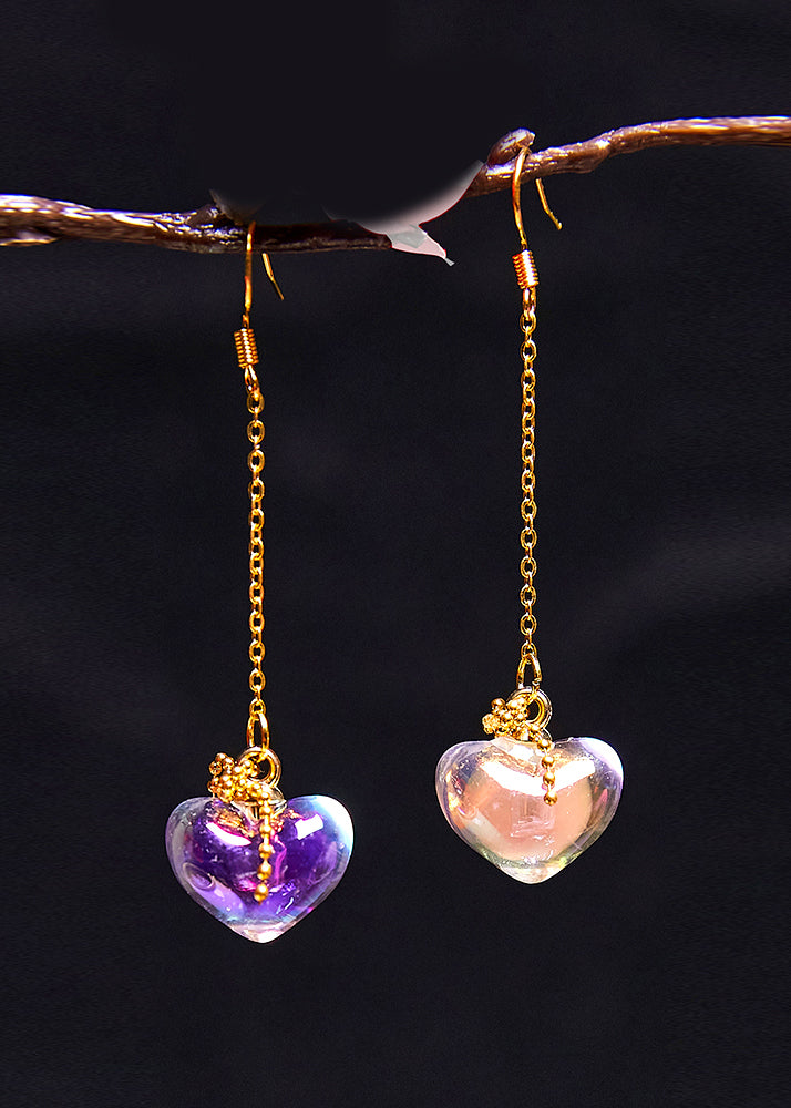 Asymmetric Design Heart-shaped Crystal Drop Earrings