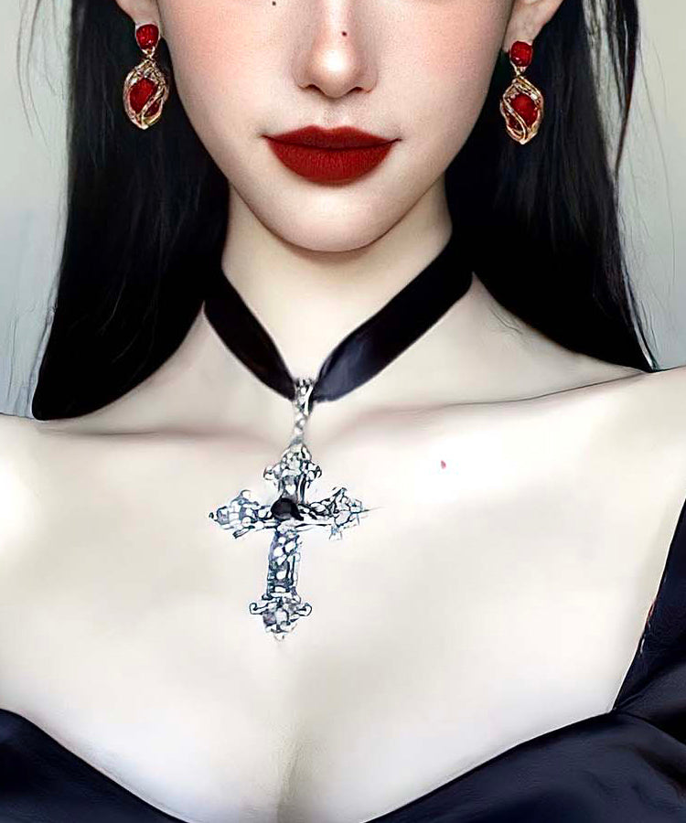 Black Genuine Leather Cross Pendant Necklace