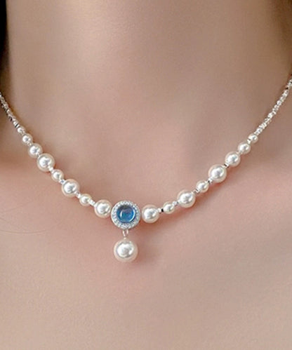 Blue Copper Silver Plating Pearl Broken Silver Gem Stone Pendant Necklace