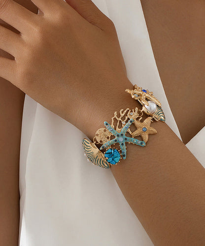 Blue Sterling Silver Alloy Zircon Shell Starfish Coral Chain Bracelet