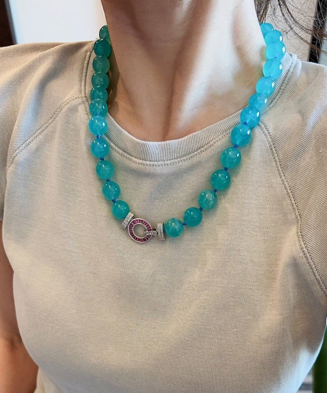 Blue Sterling Silver Crystal Zircon Graduated Bead Necklace