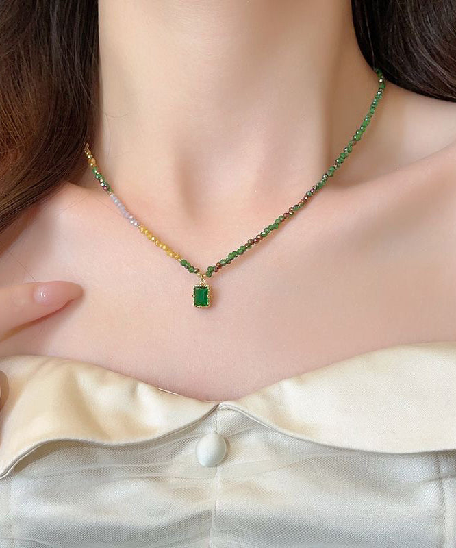 Colorblock Sterling Silver Overgild Beading Gem Stone Pendant Necklace Ab1075