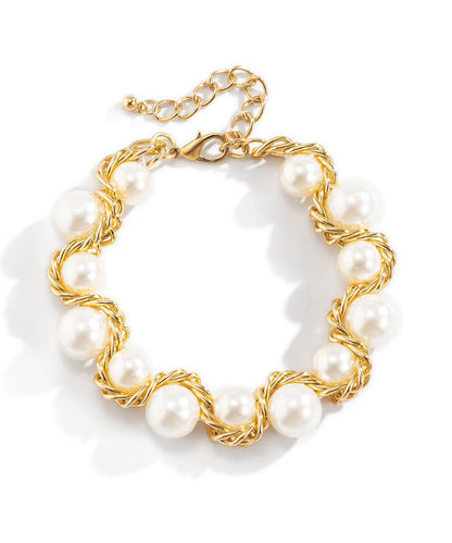 Bead Gold Copper Gratuated Pearl Alloy Necklace