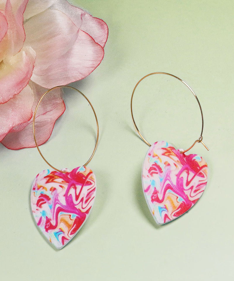 Gold Stainless Steel Love Graphic Hoop Earrings