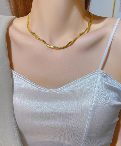 Gold Stainless Steel Overgild Crossing Fried Dough Twists Princess Necklace Yd022