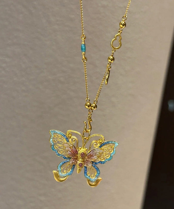 Gold Sterling Silver Overgild Butterfly Hollow Out Pendant Necklace