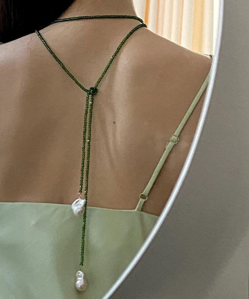 Green Alloy Pearl Beading Pendant Necklace Ya053