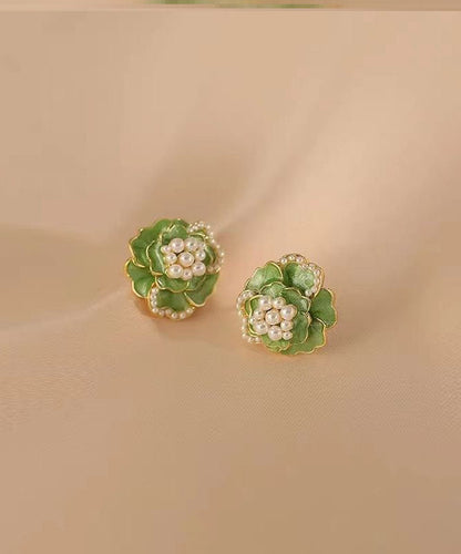 Green Sterling Silver Copper Pearl Stud Earrings Tw1030