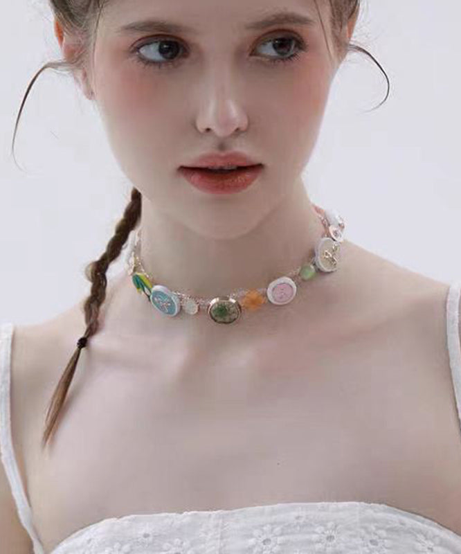 Rainbow Alloy Beading Button Princess Necklace