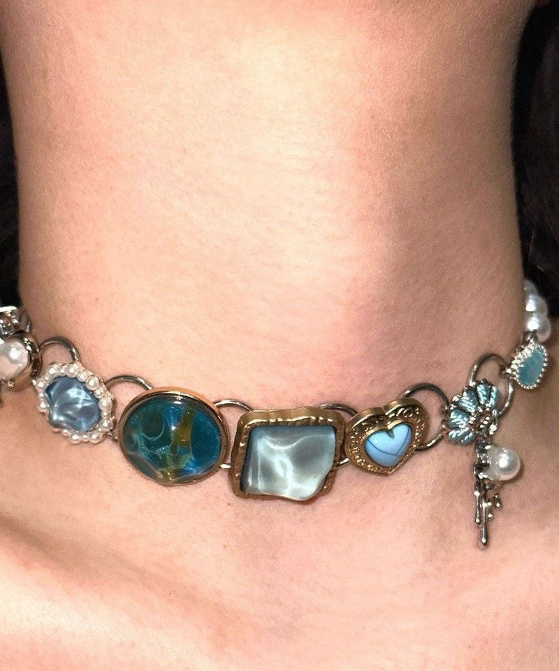 Rainbow Stainless Steel Pearl Collar Necklace