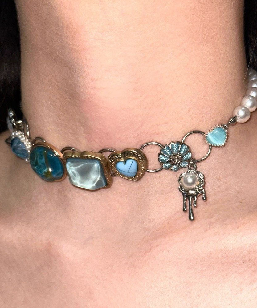 Rainbow Stainless Steel Pearl Collar Necklace