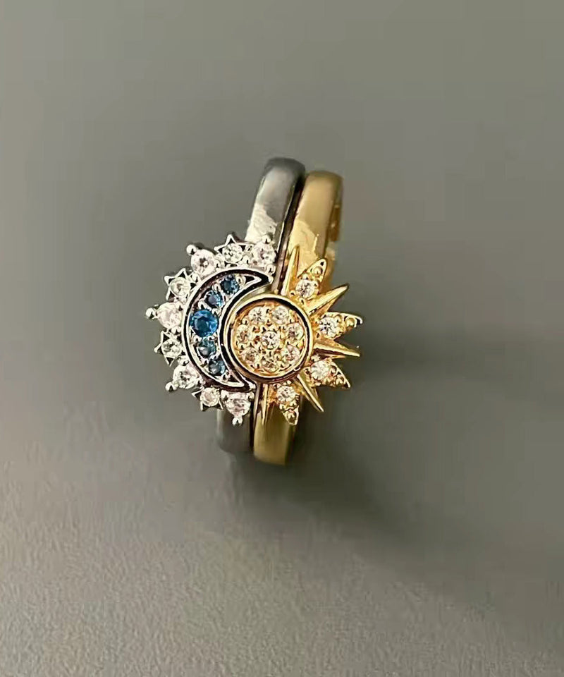 Sterling Silver Zircon the Sun and the Moon Shine Together Couple Rings