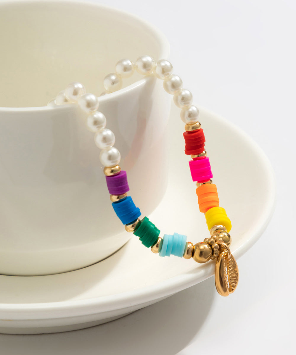 White Alloy Pearl Beading Shell Gratuated Bead Necklace