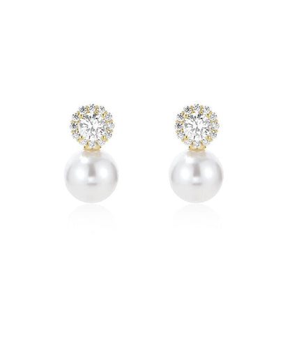 White Alloy Zircon Pearl Stud Earrings