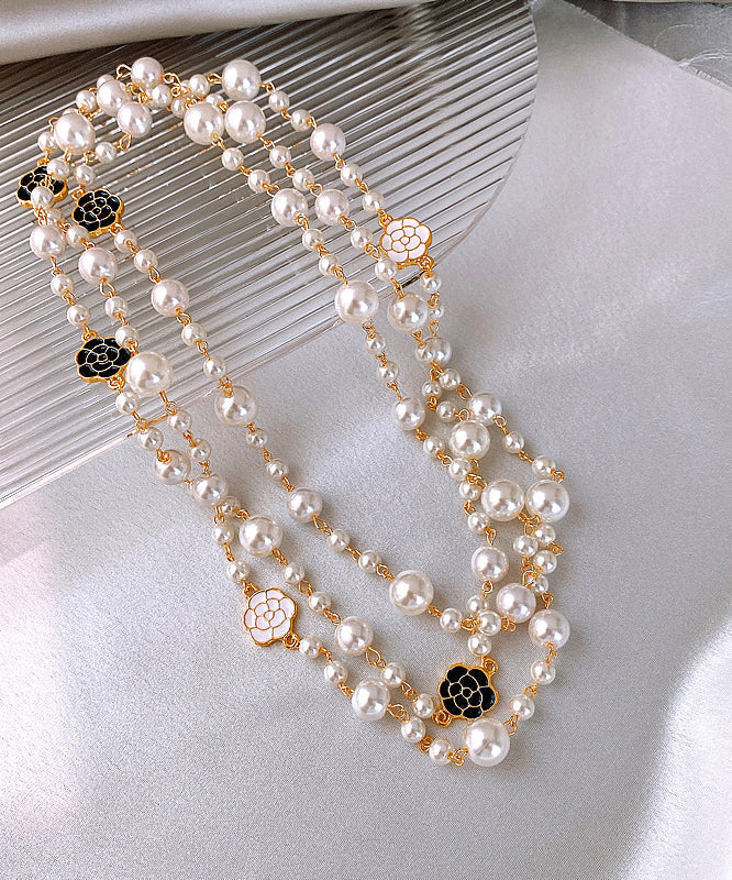 White Sterling Silver Alloy Pearl Camellia Gratuated Bead Necklace Po010