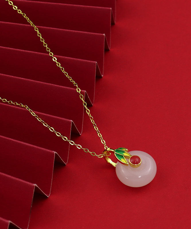 White Sterling Silver Enamel Jade Pendant Necklace Tw1021