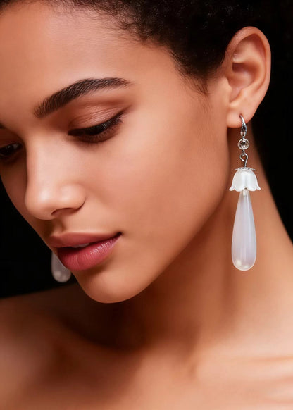 White Water Droplet Pearl Drop Earrings