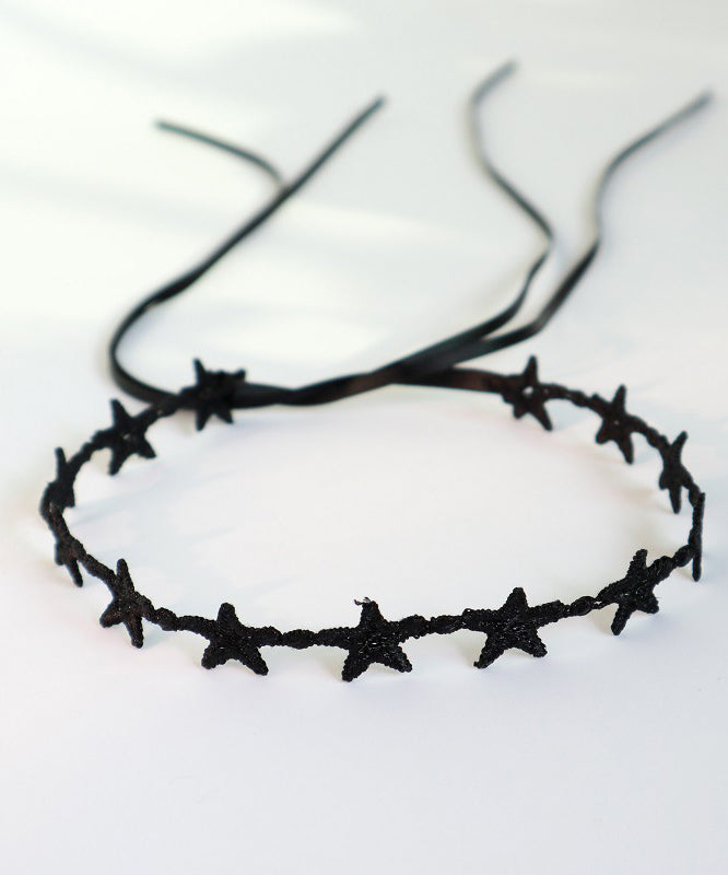 Boutique Black Lace Star Bow Tie Lace Pendant Necklace Yu006
