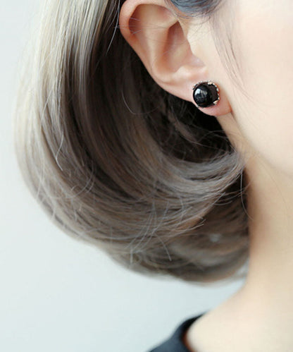 Boutique Black Sterling Silver Agate Stud Earrings Tw1029