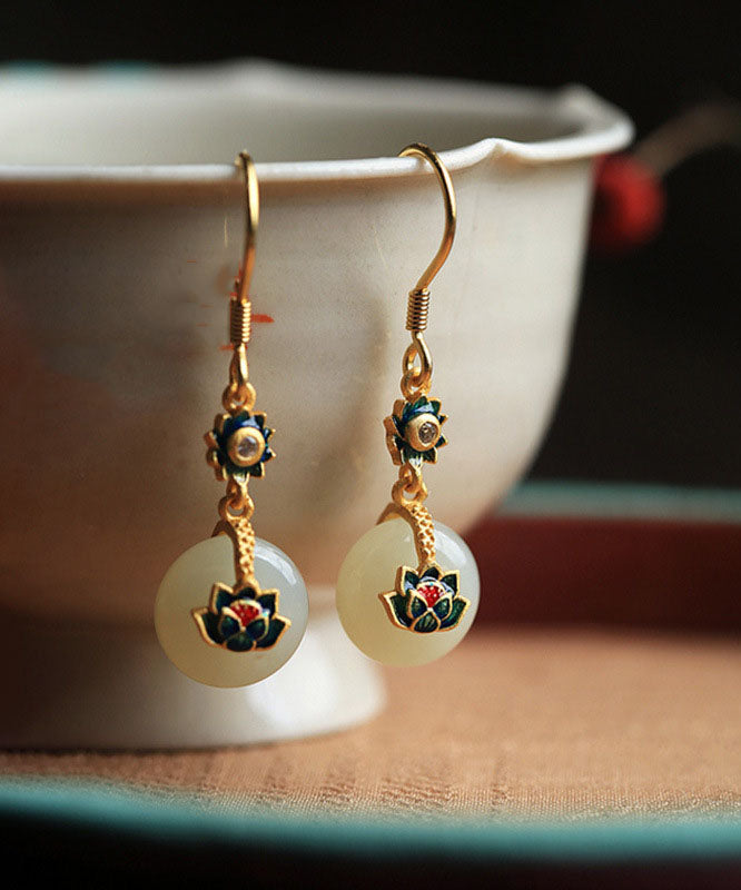 Boutique Blue Sterling Silver Overgilid Pearl Enamel Lotus Drop Earrings Tw1059