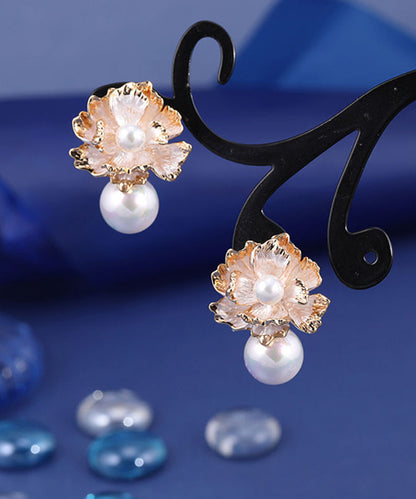 Boutique Gold Sterling Silver Overgild Pearl Stud Earrings