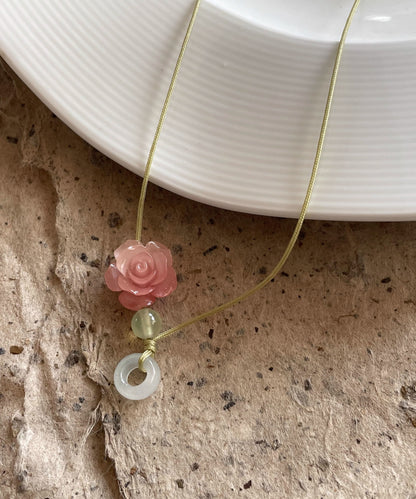 Boutique Pink Hand Woven Jade Lotus Pendant Necklace Gh1084
