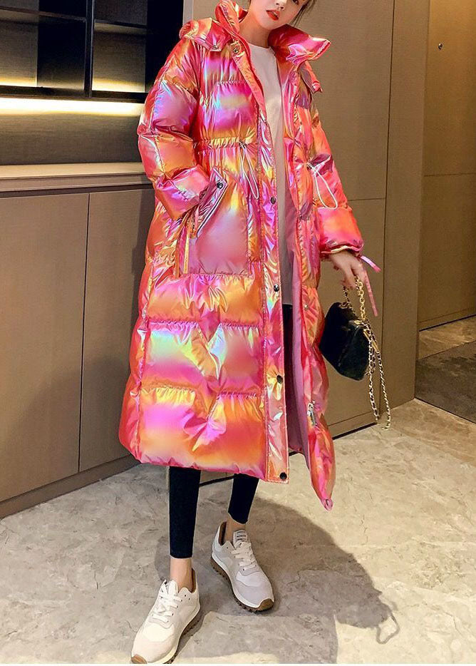 Boutique Pink Hooded Drawstring Lengthen Fine Cotton Filled Witner Coats