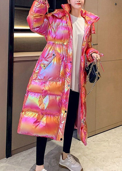 Boutique Pink Hooded Drawstring Lengthen Fine Cotton Filled Witner Coats