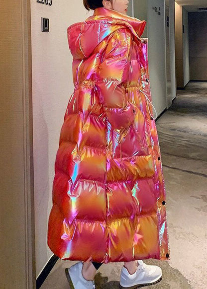 Boutique Pink Hooded Drawstring Lengthen Fine Cotton Filled Witner Coats