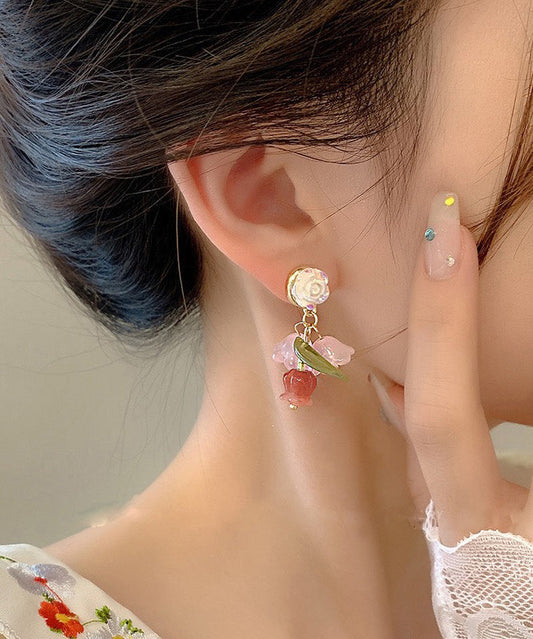 Boutique Rainbow Alloy Resin Camellia Drop Earrings