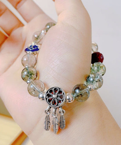 Boutique Silk Sterling Silver Crystal Dream Catcher Tassel Charm Bracelet
