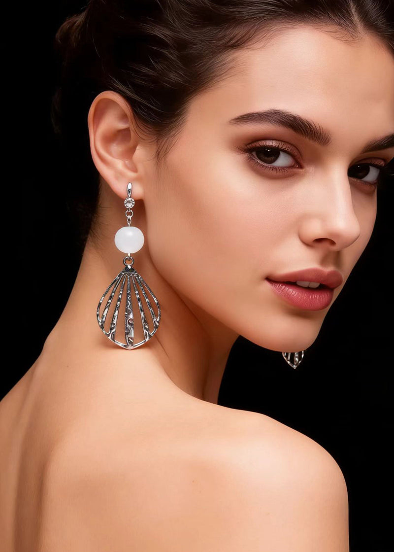Boutique Silvery Hollow Out Gem Stone Drop Earrings