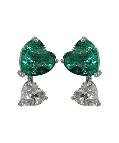 Brief Colorblock Copper Overgild Zircon Love Gem Stone Stud Earrings