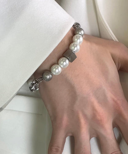 Brief Stainless Steel Pearl Chain Charm Bracelet