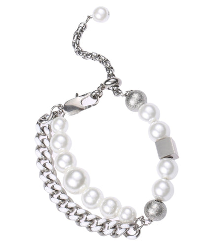 Brief Stainless Steel Pearl Chain Charm Bracelet
