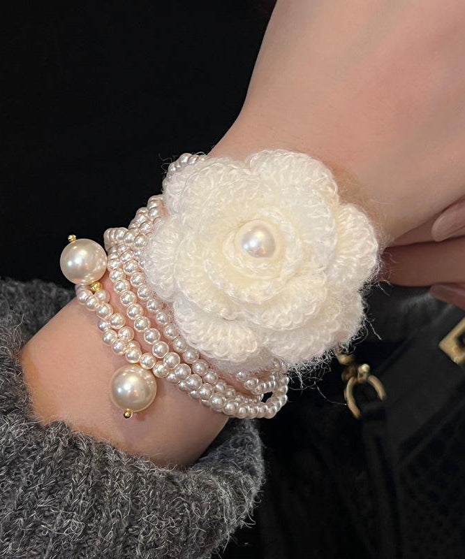 Brief White Alloy Camellia Pearl Beading Double Layered Pendant Necklace Yu023