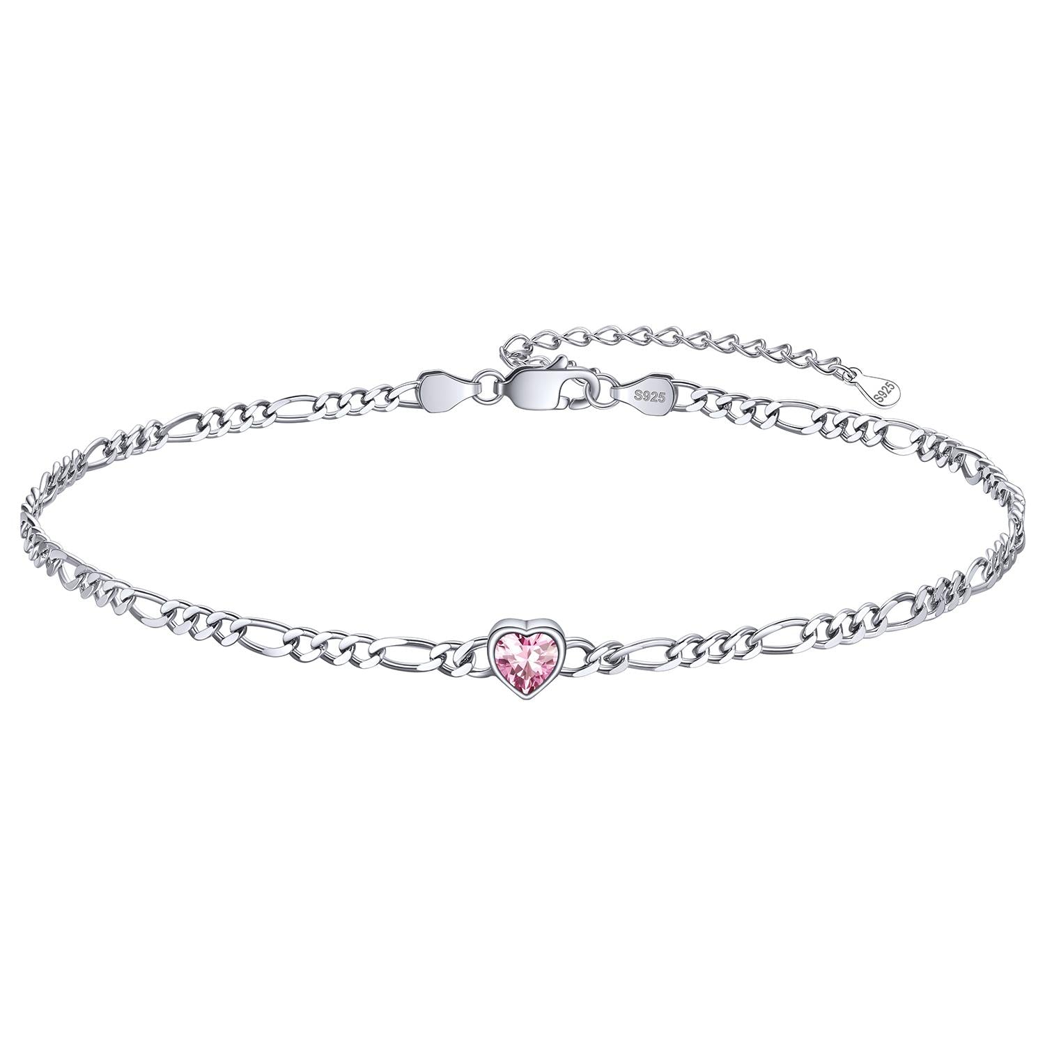 Personalized Sterling Silver Birthstone Dainty Heart Anklet for