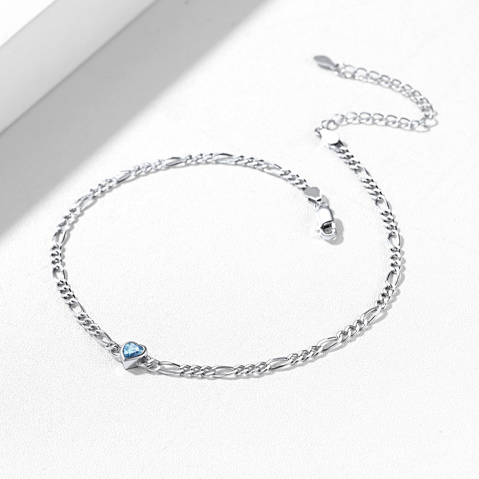 Personalized Sterling Silver Birthstone Dainty Heart Anklet for
